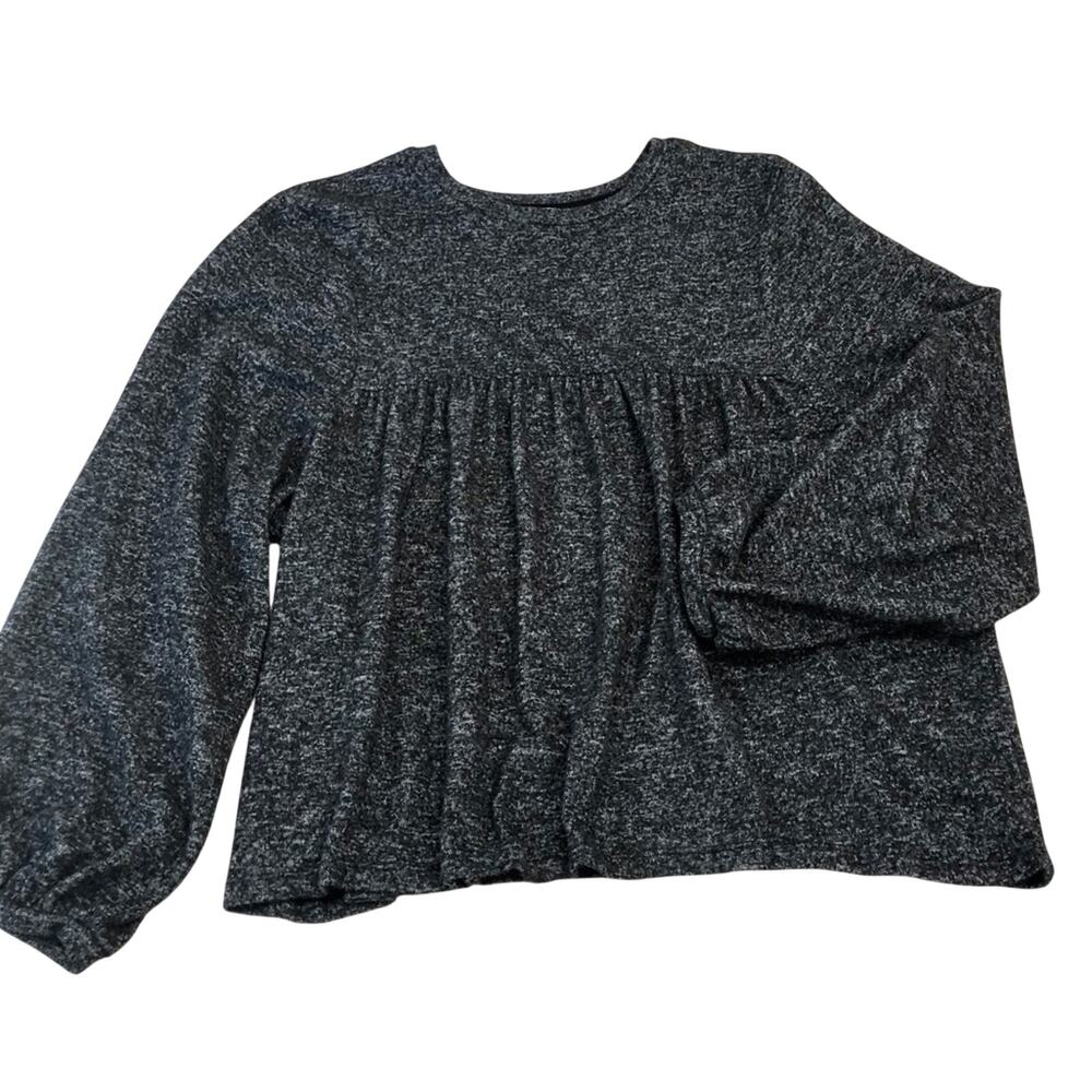 Zara Trafaluc Gray Marled Sweater Loose Fit Bishop Sleeves Rounded Neckline - Picture 13 of 16